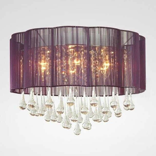  Modern Crystal Ceiling Lamp  6 Lights With Purple Flower Lamp Shade