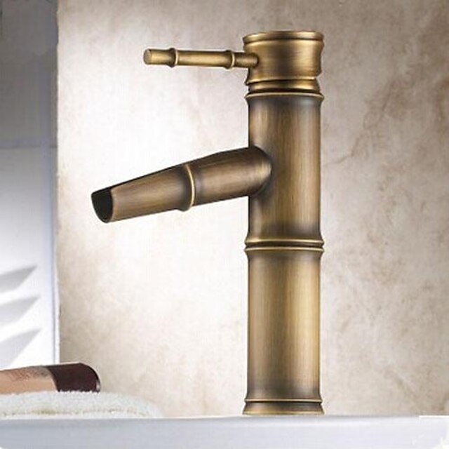  Antique Brass Bathroom Sink Faucet,Waterfall  Single Handle One Hole Bath Taps with Hot and Cold Switch and Ceramic Valve