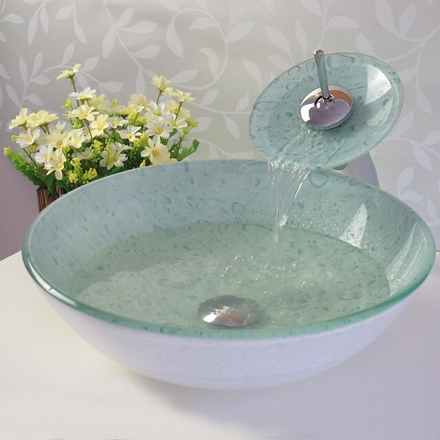  умывальник для ванной / смеситель для ванной / монтажное кольцо для ванной Современный - Закаленное стекло Круглый