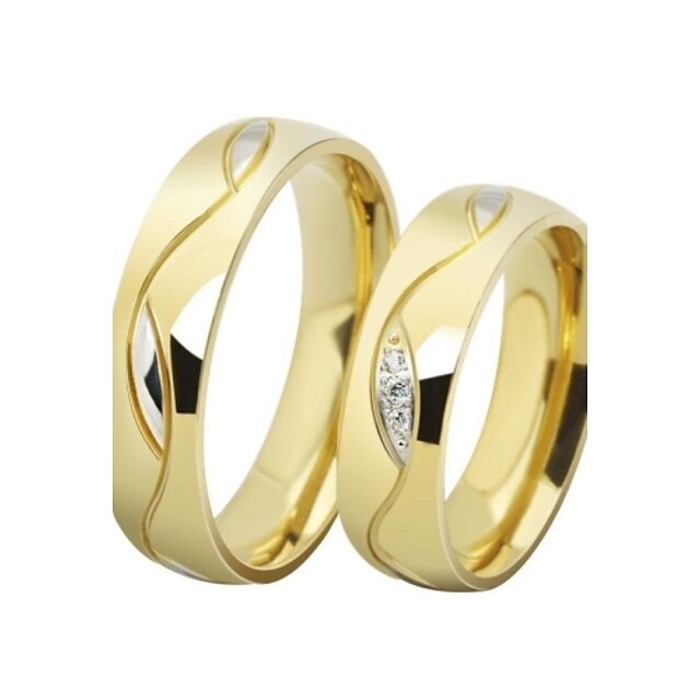  2 stuks Ringen voor stelletjes Bandring For Voor Stel Zirkonia Bruiloft Lahja Dagelijks Roestvast staal Titanium Staal Verguld Liefde Gouden Zwart / Gesimuleerde diamant