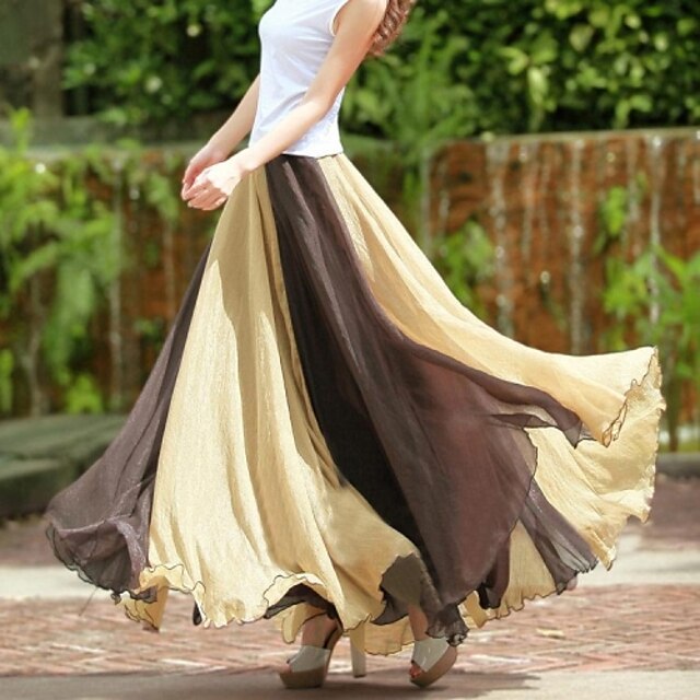  Dame Bohemian Fashion Casual Stripete Stor Hem Chiffon Long Skirt
