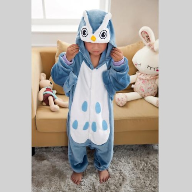 Toys & Hobbies Cosplay & Costumes | Mint Blue Owl Coral Fleece Kids Kigurumi Pajamas Suit (Slippers Size:21cm) - EW37226