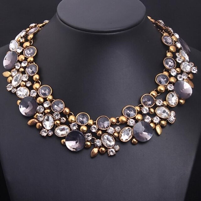  Women's Crystal Statement Necklace Flower Statement Ladies Luxury European Synthetic Gemstones Alloy Purple Necklace Jewelry For
