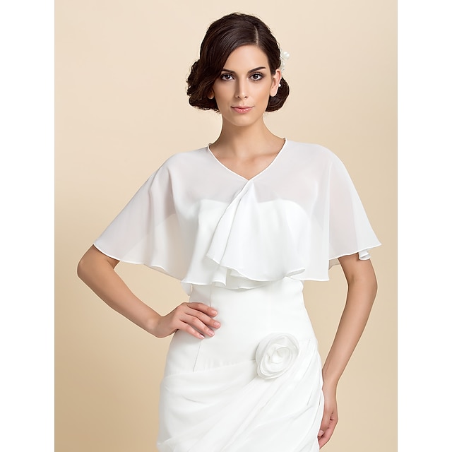  Korte mouw Korte cape Chiffon Feest / Avond Bruiloftsomslagen Met Drapering / Effen