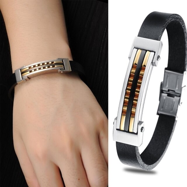  Heren Tennis Armbanden - Leder, Titanium Staal Uniek ontwerp, Modieus Armbanden Zwart Voor Kerstcadeaus Bruiloft Feest