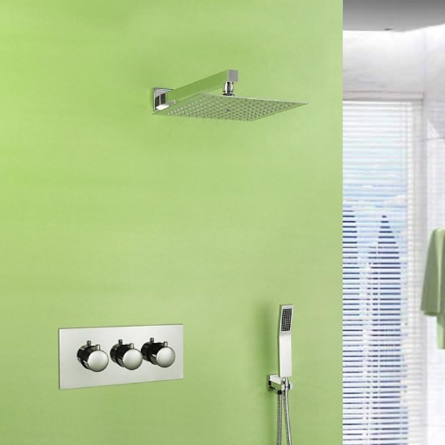  Rubinetto doccia Impostato - Effetto pioggia Moderno Cromo Montaggio su parete Valvola in ceramica Bath Shower Mixer Taps / Ottone / Tre Manici Tre fori