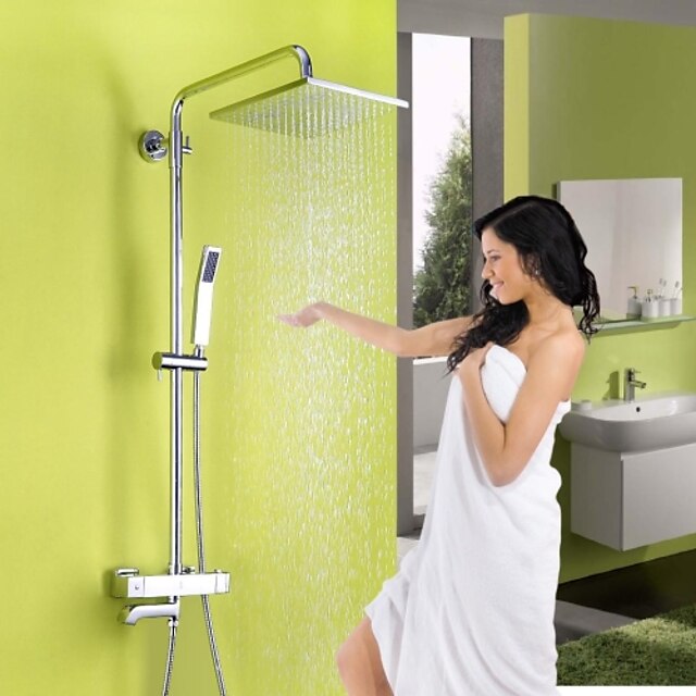  Shower Faucet - Contemporary Chrome Shower System Ceramic Valve / Brass / Two Handles Three Holes Bath Shower Mixer Taps