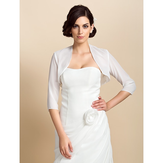  casacos / jaquetas chiffon casamento / festa noite casamento envoltórios / bolero com drapeado / vestido sólido para impressionar 2025