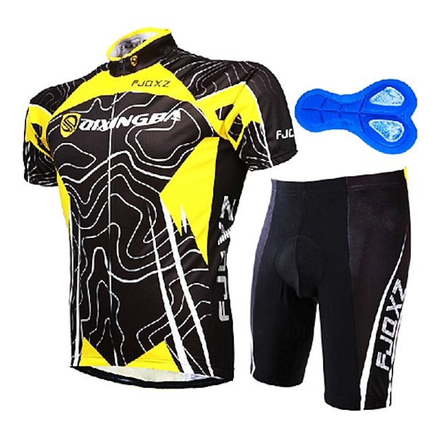  FJQXZ Men's Short Sleeve Cycling Jersey with Shorts Summer Polyester Yellow / Black Stripes Bike Clothing Suit Anatomic Design Ultraviolet Resistant Quick Dry Breathable Back Pocket Sports Stripes