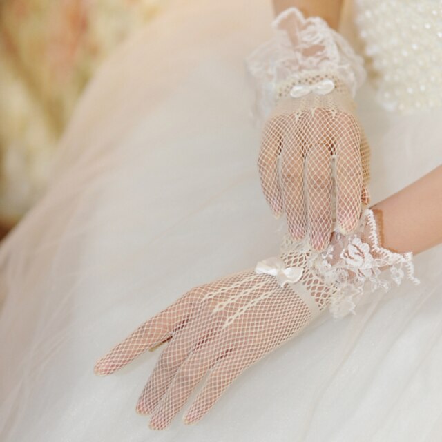  קצות אצבעות טול חתונה אורך פרק כף יד למתוח / כפפות אירוע מיוחדות עם תחרה