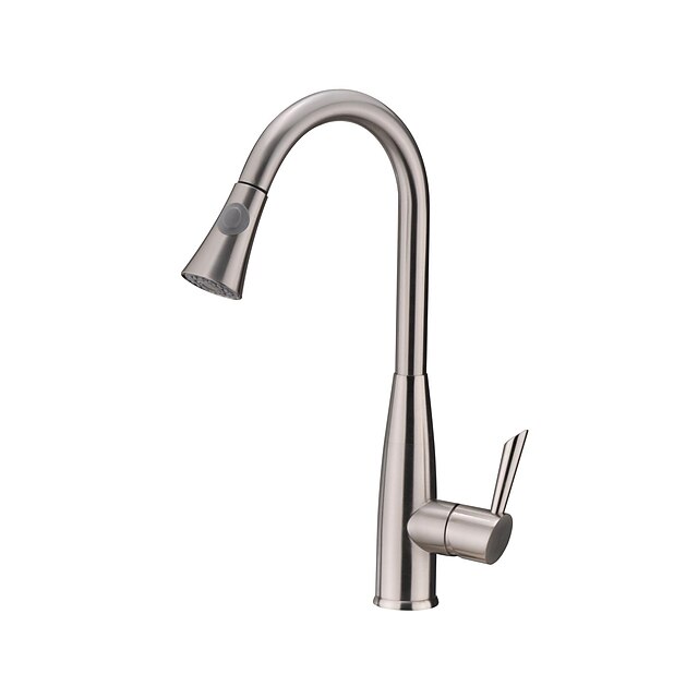  Contemporary Brass Kitchen Faucet,Deck Mounted Pullout Spray Single Handle One Hole Nickel Brushed Kitchen Taps,Zinc Alloy Handle,with Hot and Cold Switch and Ceramic Valve