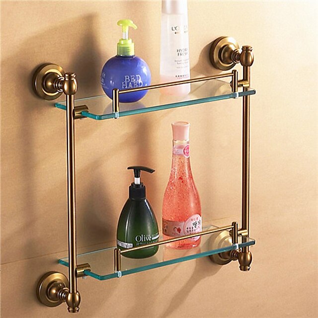  Bathroom Shelf Antique Aluminum / Glass 1 pc - Hotel bath