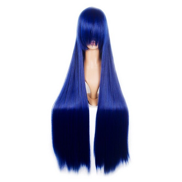 Synthetische Perücken Glatt Gerade Mit Pony Perücke Lang Synthetische Haare 32 Zoll Damen Blau