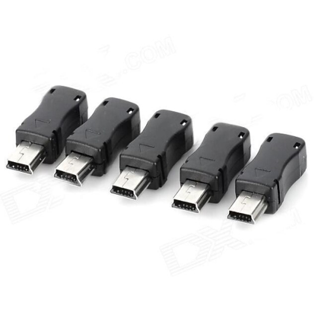  Mini-USB 5-Pin-Stecker Steckverbinder - Schwarz + Silber (5 PCS)