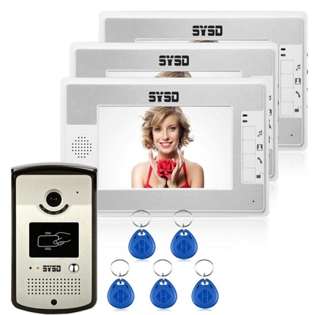  Wired RFID 7 inch Hands-free One to Three video doorphone / CMOS / 1/3 Inch / 420TVLine / #
