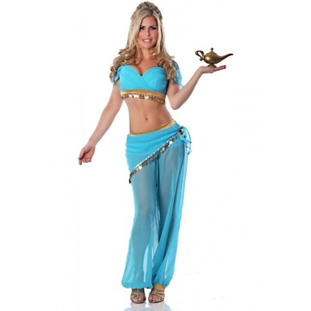  Prințesă DinBasme Aladdin Costume Cosplay Costume petrecere Pentru femei Paiete Crăciun Carnaval Festival / Sărbătoare Tul Poliester Albastru Costume de Carnaval Mată