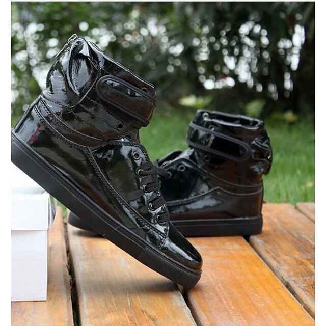  Bărbați Hip-Hop Imitație de Piele Dantelat Adidași Dantelă Toc Drept NePersonalizabili Pantofi de dans Negru / Alb