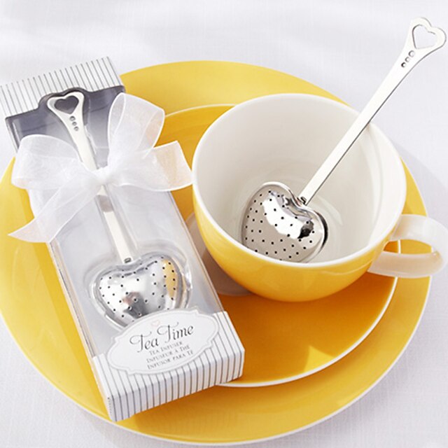  te tid hjärta rostfritt stål te infuser i elegant vit presentask bröllop present