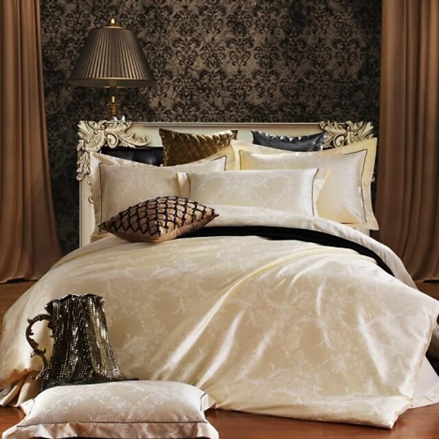  Duvet Cover Sets Luxury Silk / Cotton Blend Jacquard 4 PieceBedding Sets / 4pcs (1 Duvet Cover, 1 Flat Sheet, 2 Shams)