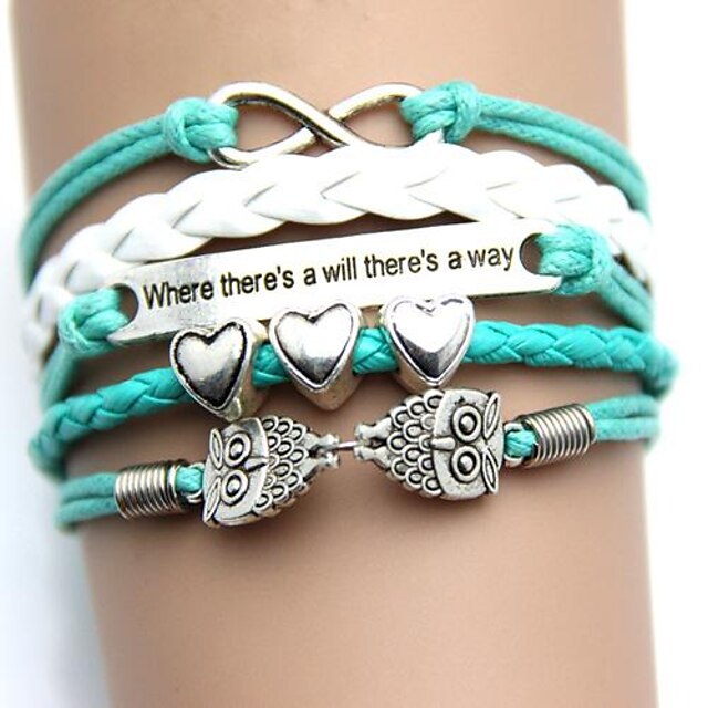  Occident  Vintage Jewelery Owl with Letters Handmade Woven  Pu Bracelet