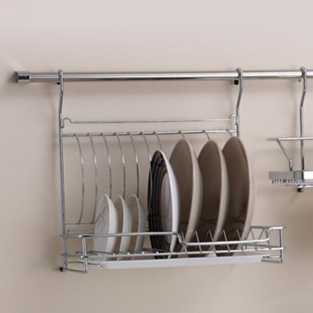  Stainless Steel Dish Rack Kitchen Foldable Storage Trays with 24Inch Hanging Rod And 5 Hooks