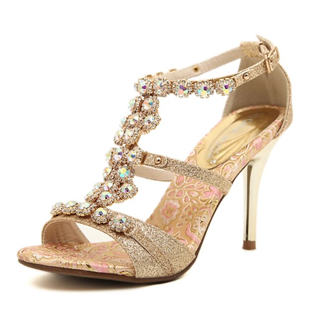  Damen Schuhe Kunstleder Frühling Sommer Herbst T-Riemen Stöckelabsatz Strass Für Kleid Party & Festivität Gold