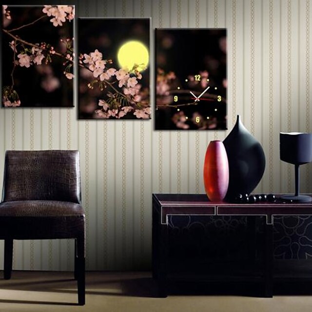  The Plum Blossom Under The Moon Clock in Canvas 3pcs