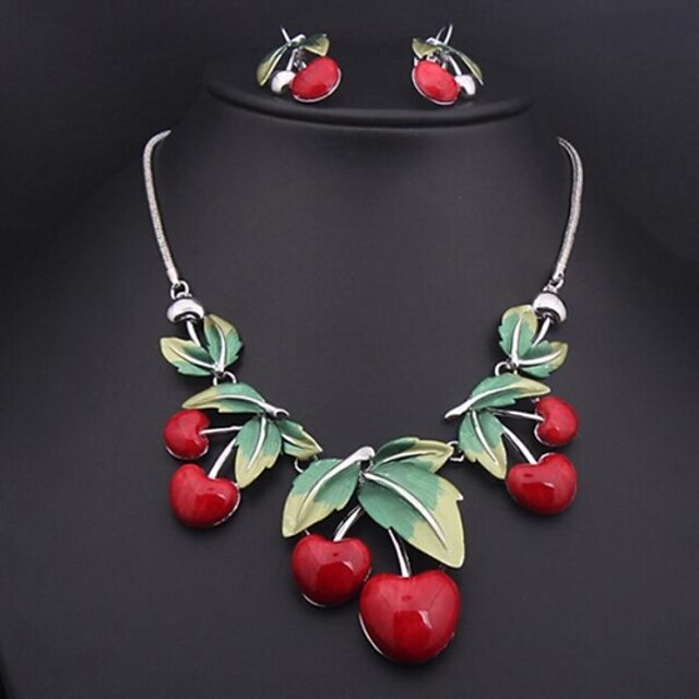  Jewelry Set Statement Necklaces Cherry Fruit Alloy Luxury Vintage Statement Jewelry Bridal Colorful European Jewelry For Wedding