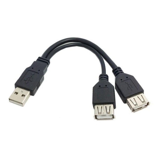  USB 2.0 A hann til dobbel data USB 2.0 A hunn + strømkabel USB 2.0 A hunn ekstensjon kabel 20cm
