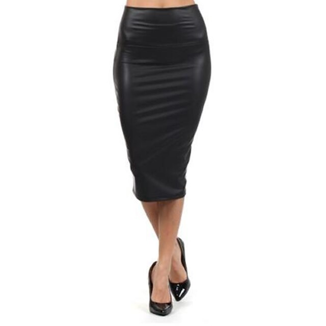  Frauen Black Leather Pencil Skirt