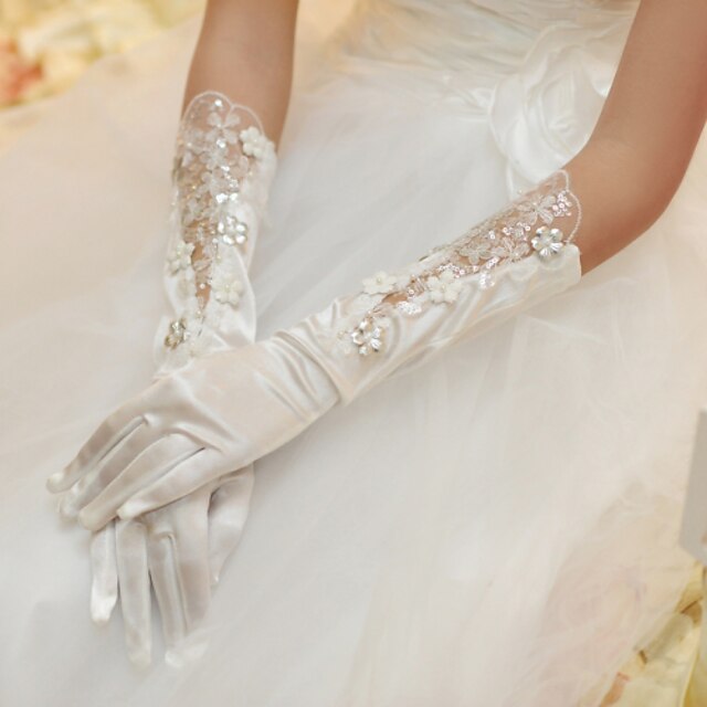  tramo punta de los dedos de satén hasta el codo de la boda / guantes ocasiones especiales con encaje