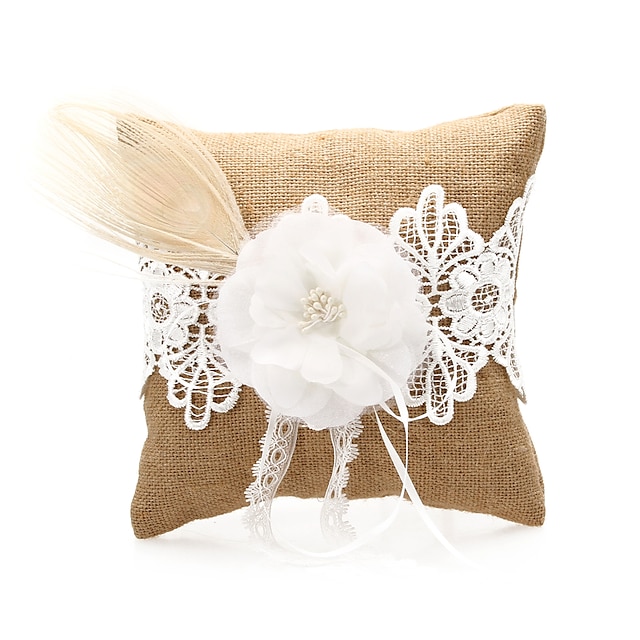  Roupa de casamento Anel Pillow com laço e flor