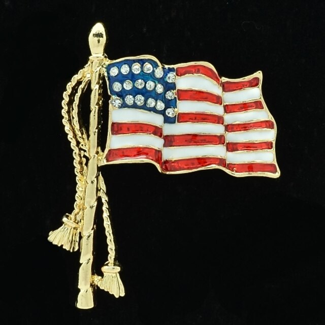 Pretty Rhinestone and Alloy USA Flag Brooch Pin for National Day