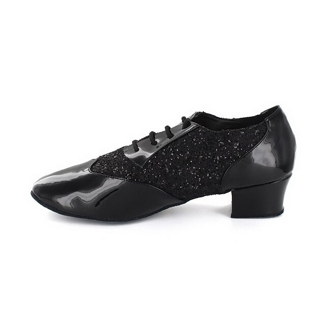  Men's Modern Shoes / Ballroom Shoes Leatherette Lace-up Oxford Chunky Heel Non Customizable Dance Shoes Black / Silver / Gold