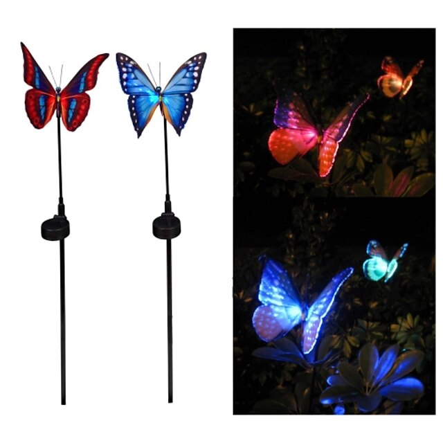  2pcs Solar Power Fibre Optical Butterfly RGB Colors LED Light Garden Outdoor Lamp