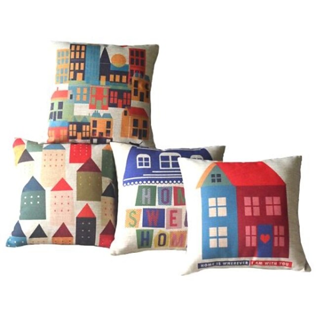  Sæt med 4 Sweet Home Dekorative Pillow Cover