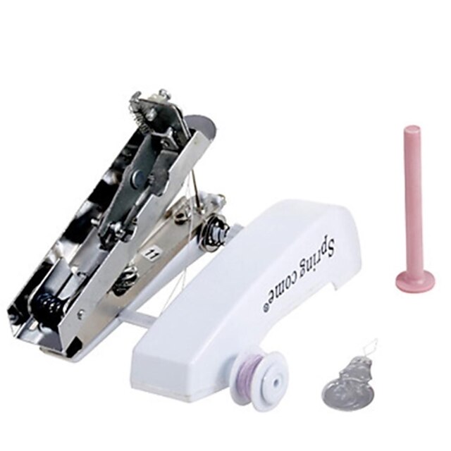  Handheld Manual Powered Mini Sewing Machine White Pink And Blue