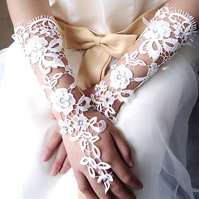  dentelle sans doigts longueur coude mariage / Gants occasion spéciale avec broderie