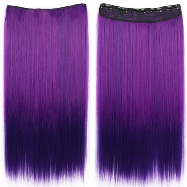  24 cm lang Clip i Syntetiske Straight hair extensions med 5 klipp Ombre Purple