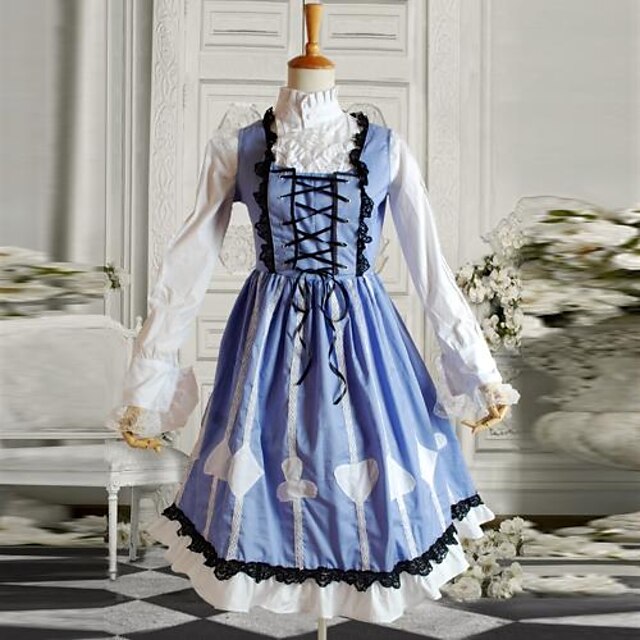  Accesorios Lolita Clásica y Tradicional Mujer Azul Accesorios de Lolita Retazos Blusa Vestido Algodón Disfraces de Halloween / Longitud Mediana
