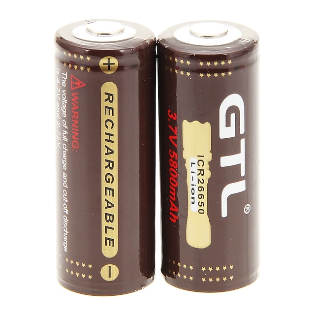  GTL ICR 5800mAh 26650 Batterie (2pcs) avec protection anti-surcharge + 2 PCs / Lot plastique dur Boîte de rangement batterie