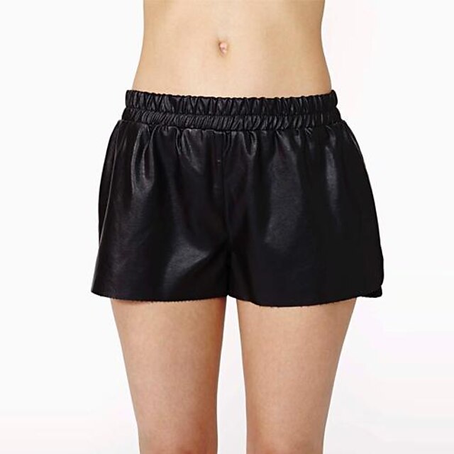  Low Rise Micro-elastic Loose Shorts Pants PU Spring Summer Fall