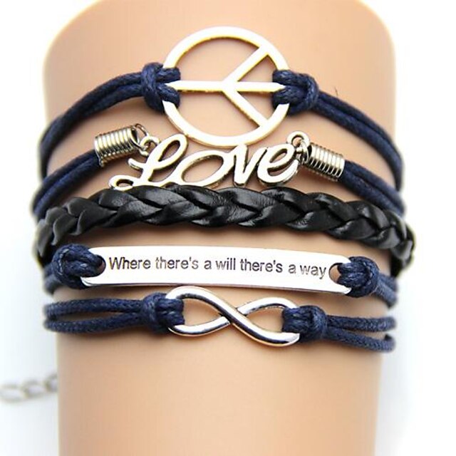  Occident  Vintage Jewelry LOVE Peace Woven PU Leather  Bracelet   