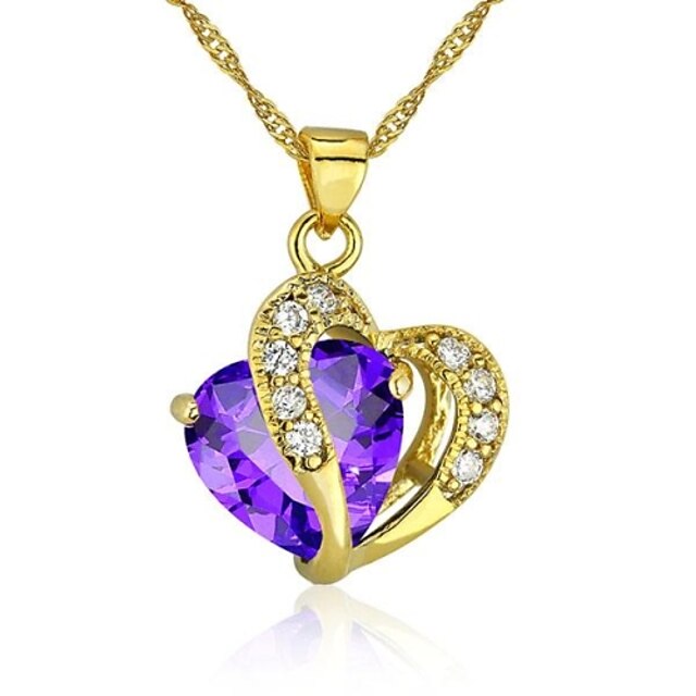  Women's Heart Cubic Zirconia Gold Plated Pendant Necklace - Love Heart Heart Necklace For Wedding Party Thank You Daily Valentine