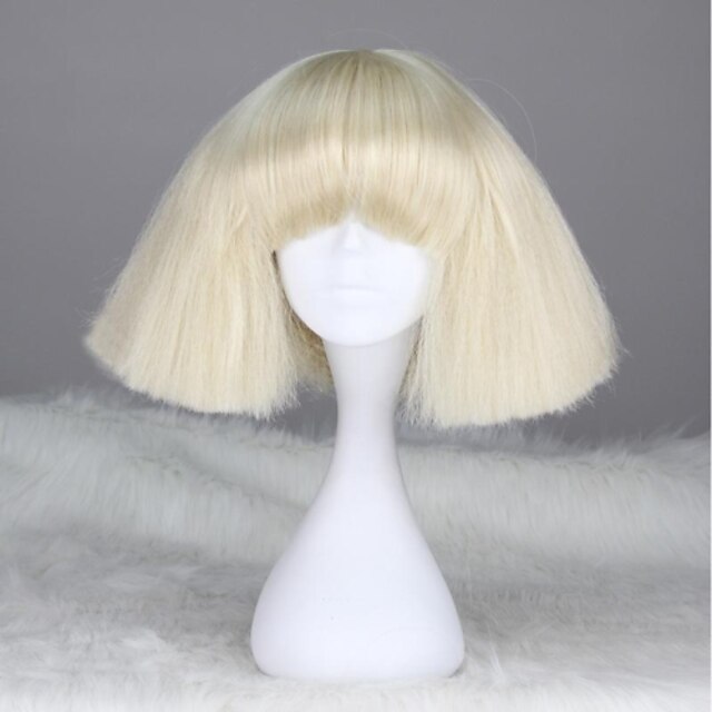  Synthetic Wig Straight kinky Straight kinky straight Straight With Bangs Wig Blonde Short White Synthetic Hair 12 inch Women's With Bangs Blonde