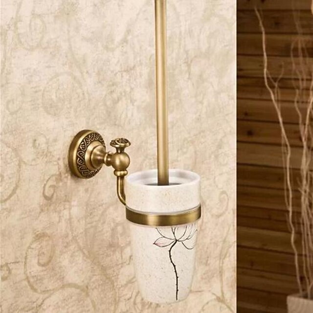  Toilet Brush Holder Removable Antique Brass / Ceramic 1 pc - Hotel bath