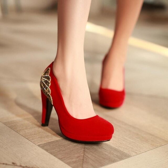  Черный / Красный - Женская обувь - На каждый день - Дерматин - На толстом каблуке - С круглым носком - Обувь на каблуках