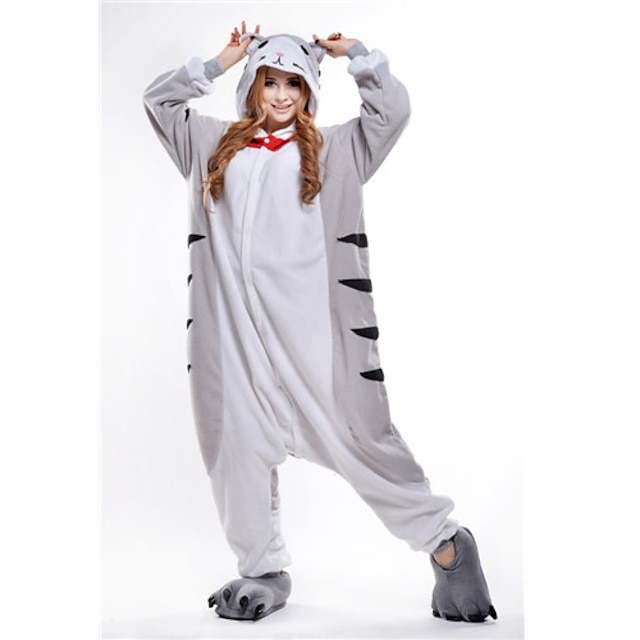  Adults' Kigurumi Pajamas Cat Chi's Sweet Home / Cheese Cat Animal Patchwork Onesie Pajamas Polar Fleece Cosplay For Men and Women Halloween Animal Sleepwear Cartoon Festival / Holiday Costumes