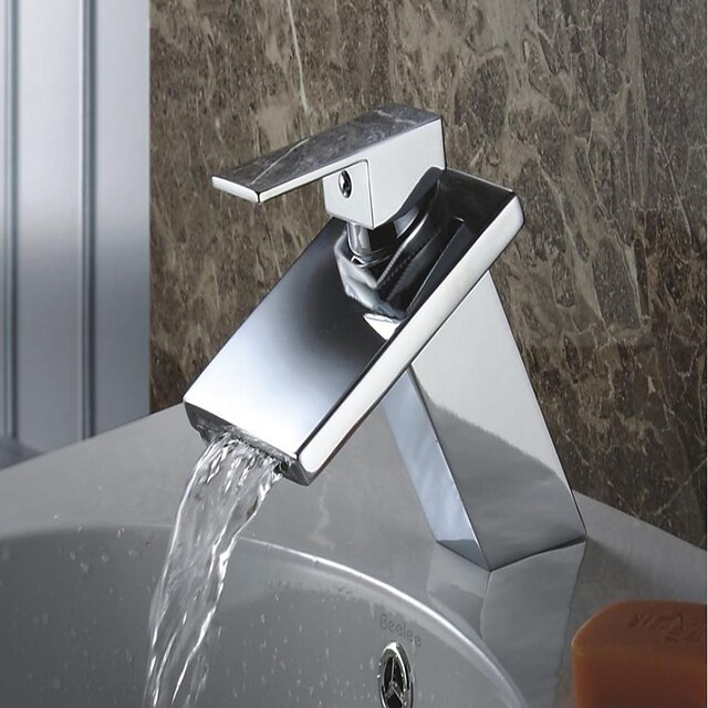  Håndvasken vandhane - Vandfald Krom Centersat Enkelt håndtag Et HulBath Taps