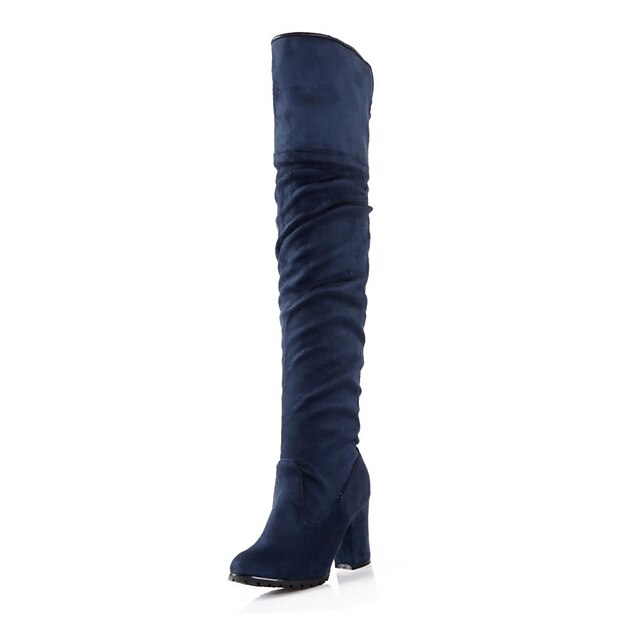  DamenKleid-Wildleder-Blockabsatz-Modische Stiefel-Schwarz / Blau